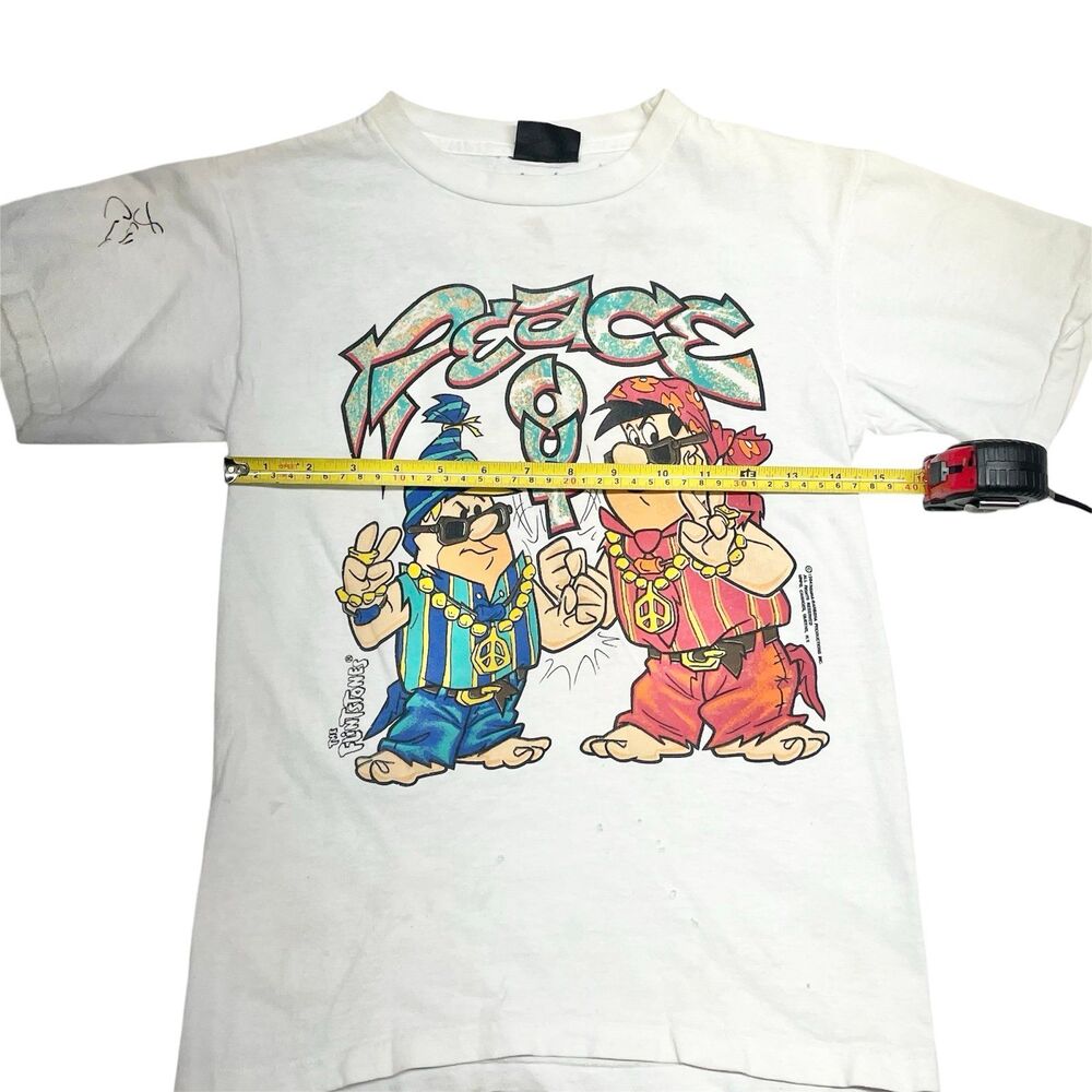 Vintage 90s Flintstones Shirt Fred Barney Peace Out Hip Hop Rap Changes Size L - Picture 3 of 11